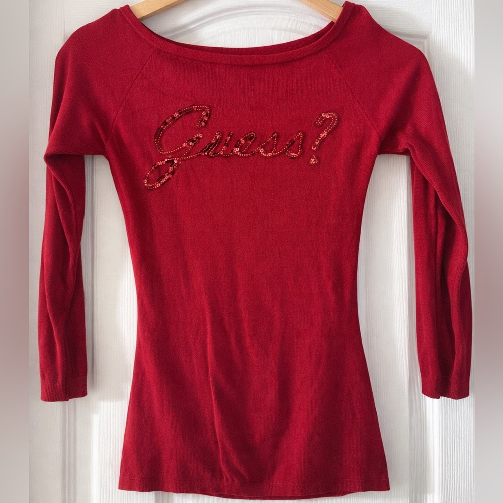 Guess vintage y2k ribbed sweater sequin logo